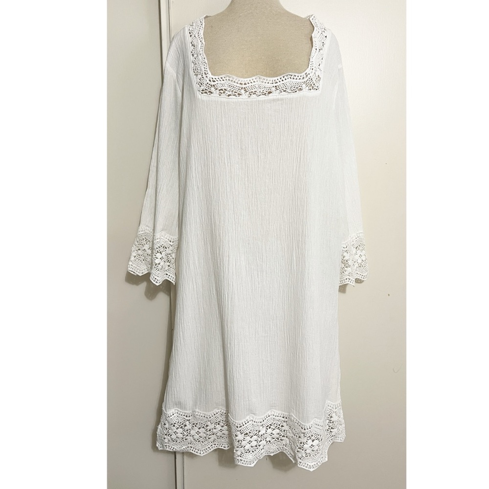 Talbots White Gauzy Cotton Crotchet Swim Coverup Dress L